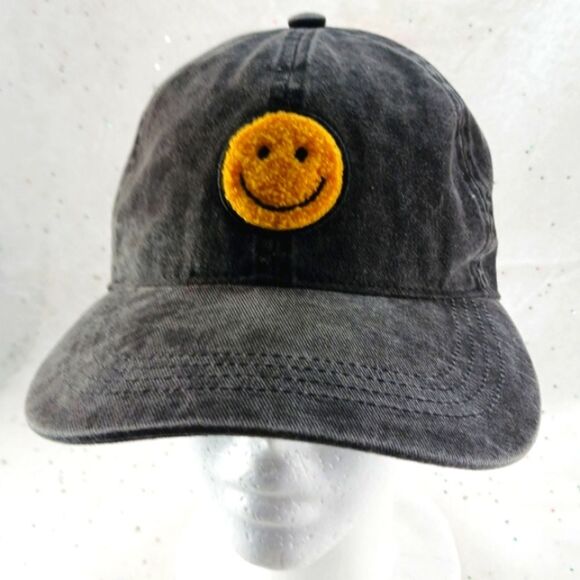 David & Young Grey Hat/ Cap with Fuzzy Yellow Smiley Logo Patch OS Adj. Strap... - Picture 3 of 8